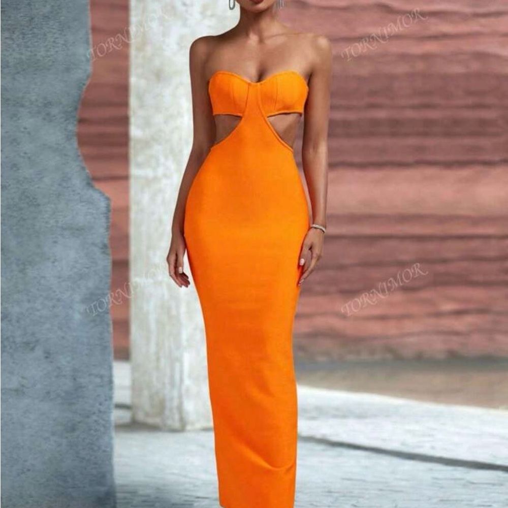 Elegant Orange Strapless Dress